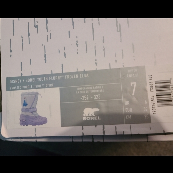 💜NWT🧊 Frosted Purple Disney X Sorel Youth Flurry 'Frozen' Snow Boots Big Girl - Picture 6 of 7